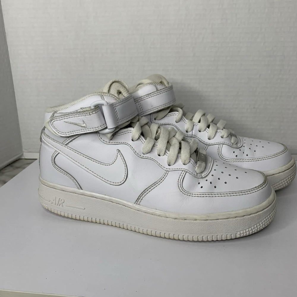 Nike Air Force 1 Mid Shoes Youth Size 7 White All White Sneakers